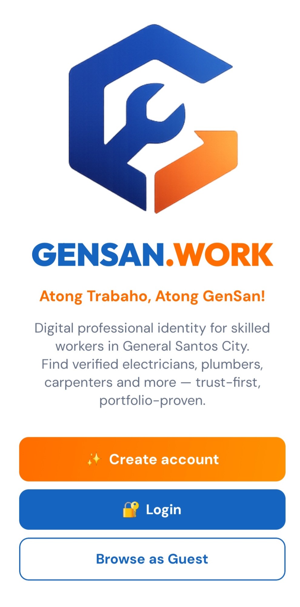 GENSAN.WORK app — find verified skilled workers in General Santos City