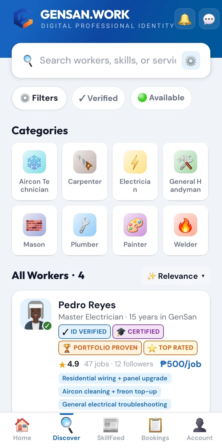 GENSAN.WORK — Discover skilled workers by category